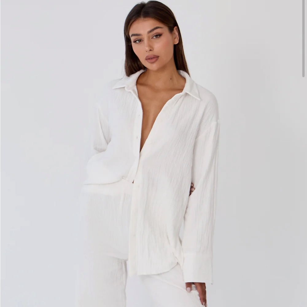 Because of Alice cotton crinkle oversized shirt & wide leg trousers